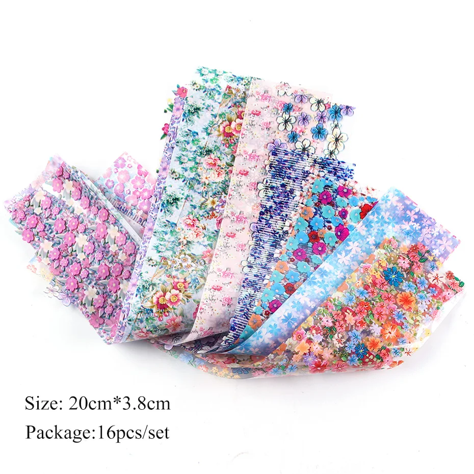 16 шт. цветные цветы наклейка из фольги для дизайна ногтей прозрачный слайдер