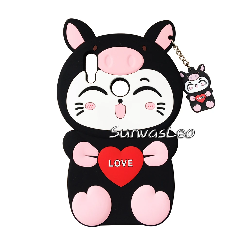 Black New Lucky Cat Для huawei P Smart /Honor 10 Lite 3D мультяшный Мягкий силиконовый чехол на заднюю панель мобильного телефона защитная оболочка Fundas Coque - Цвет: Black New Lucky Cat
