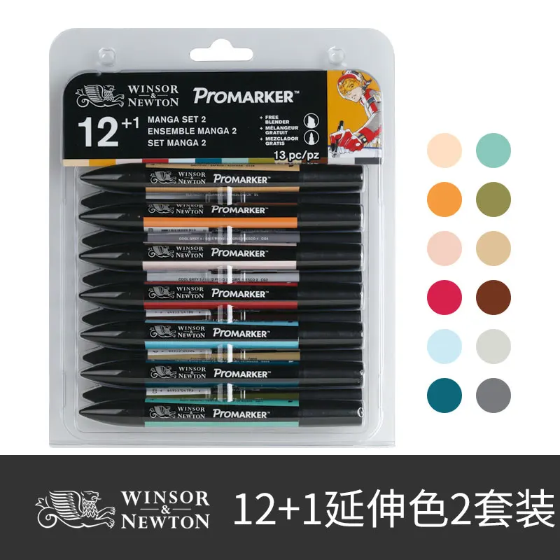 WINSOR&NEWTON Professional Marker Pen 6/12 Colors Double-side(round toe and oblique) Drawing Design Marker Pen Art Supplies - Цвет: 12 colors