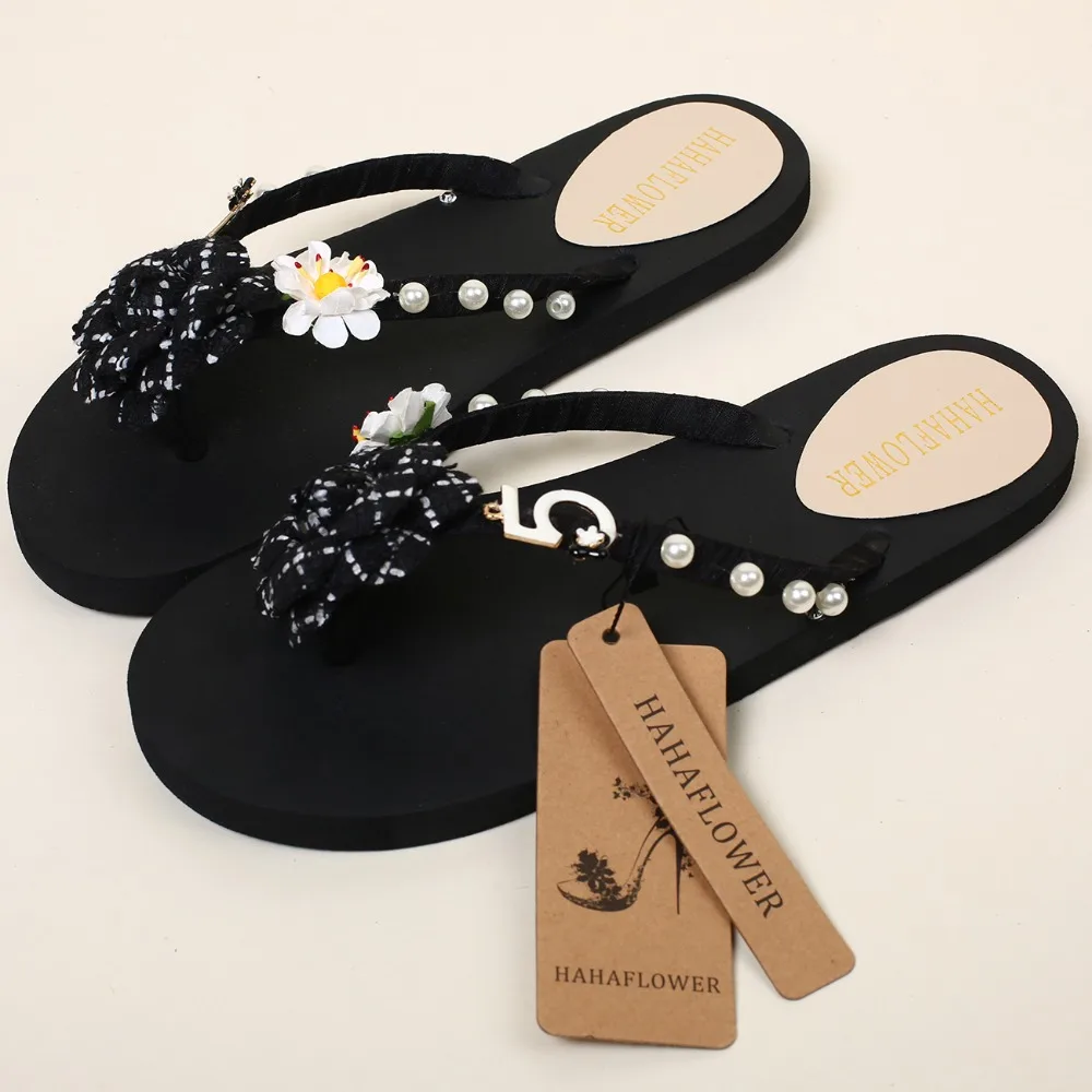 Женские тапочки HAHA FLOWER летние женские пикантные шлепанцы с камелией на плоской