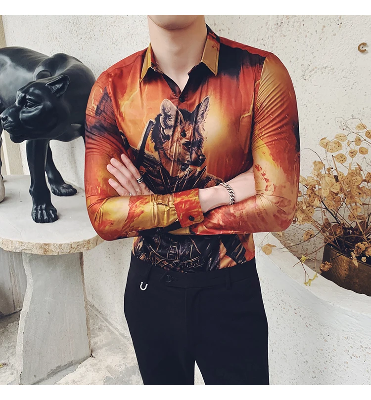 Футболка с принтом волка мужская с длинными рукавами Camisa Masculina Высококачественная Мужская одежда Camisa Homem Осенняя рубашка Social Masculina