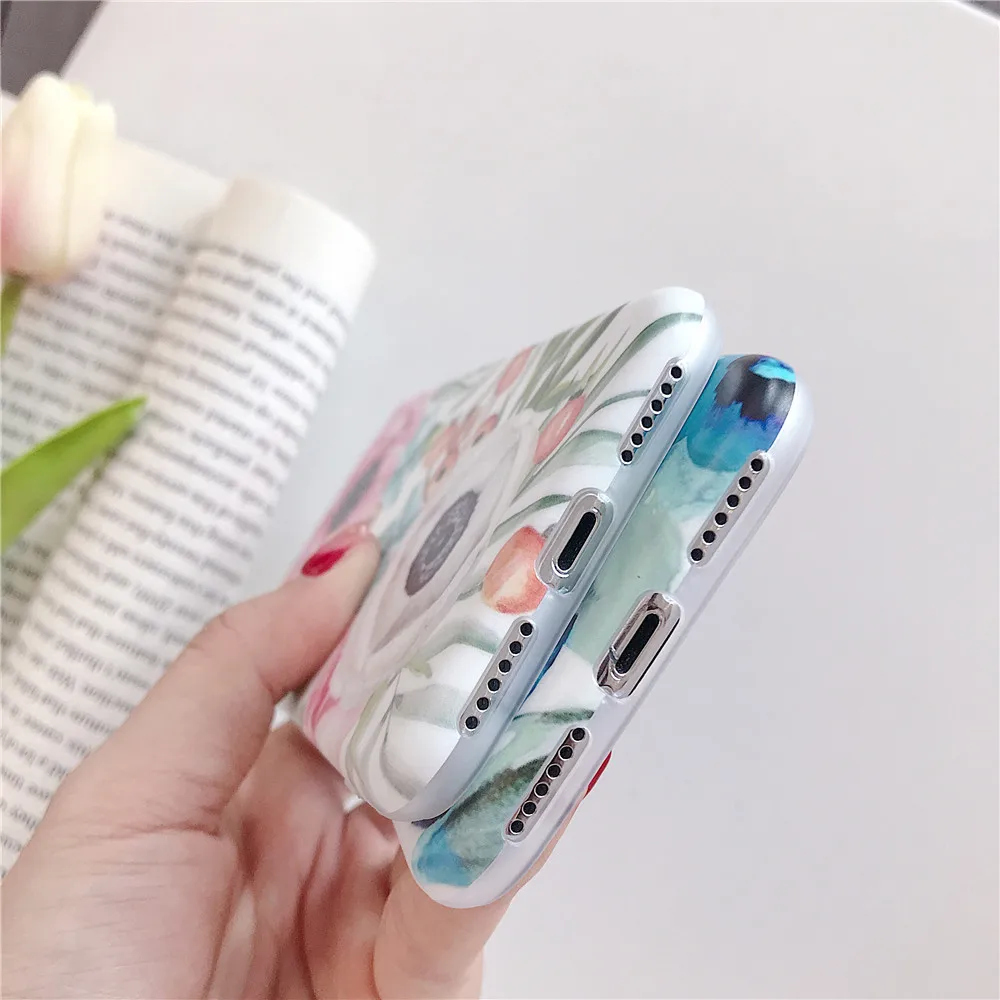 Для Apple iPhone 6 8 Plus X 6s 7 чехол высокого качества бампер цветочный корпус синий