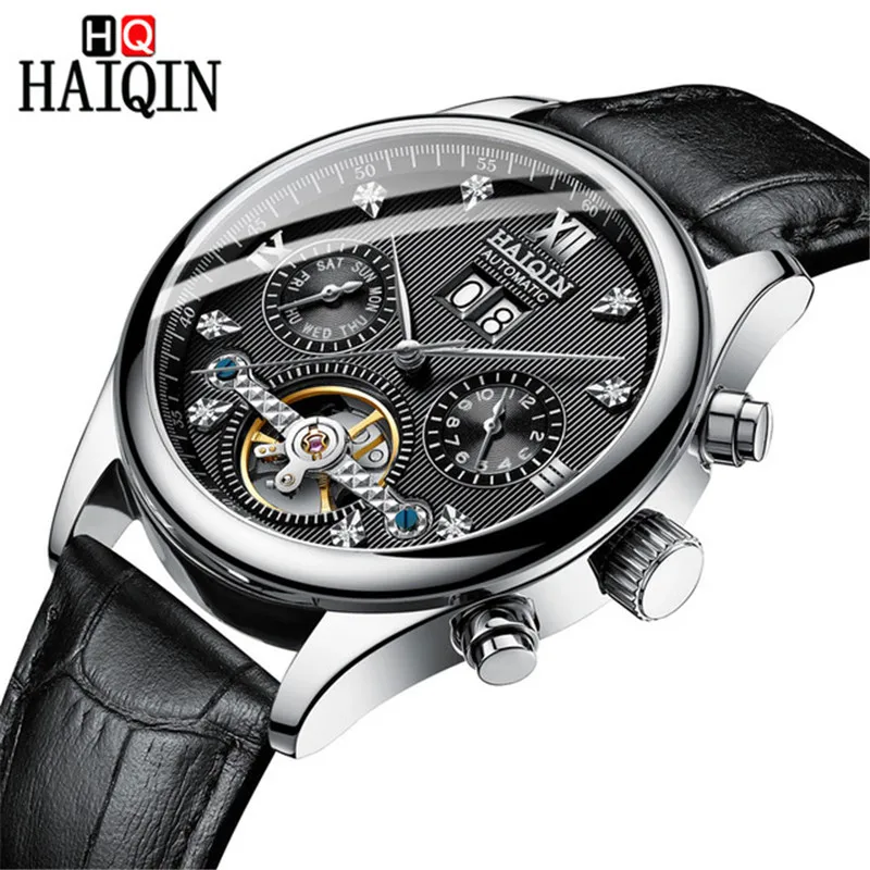 Silver Black L HAIQIN мужские часы новые роскошные золотые деловые машины/Досуг/автоматический/водонепроницаемый/нержавеющая сталь/часы для мужчин - Цвет: Silver Black L