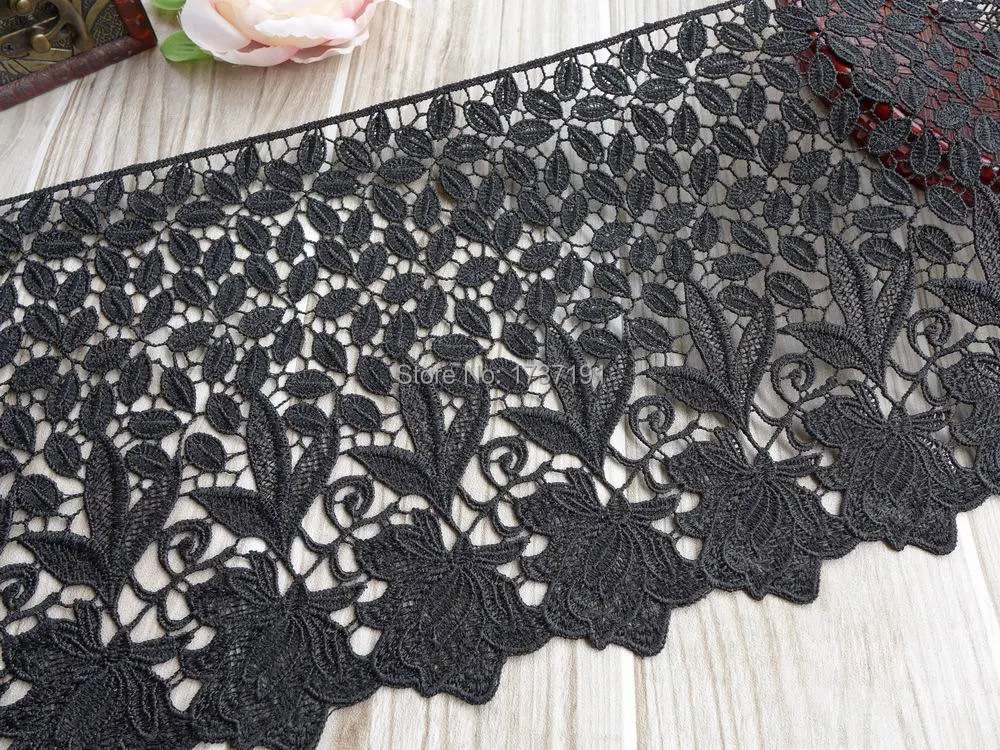 5 ярдов красивая кружевная тесьма с листьями для вязания крючком Черная ткань 20