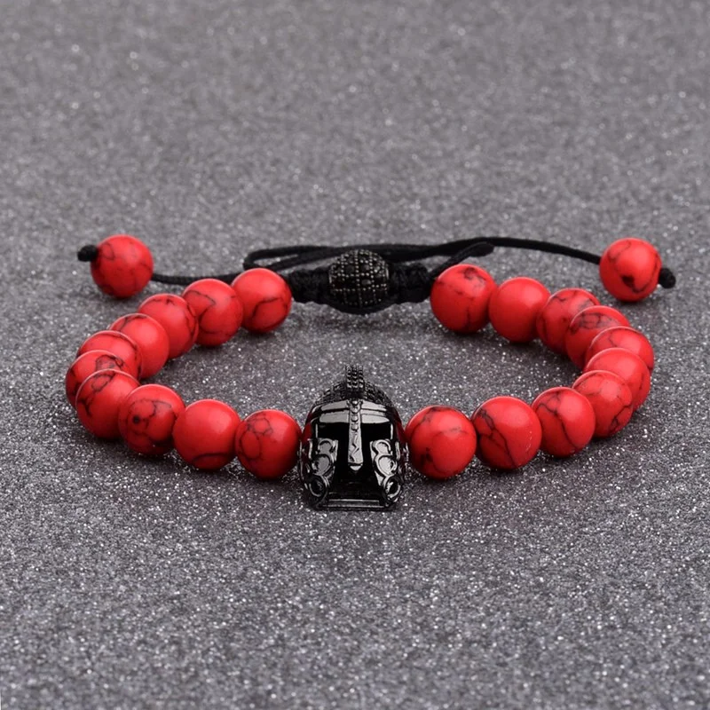 8 мм черный шлем из меди и шара красные браслеты с бусинами натурального камня для
