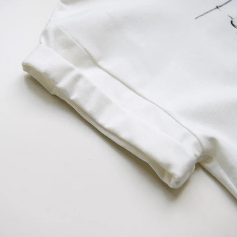 Аутентичные 2018 Марка Хлопок Белый милый мультфильм печати с круглым вырезом