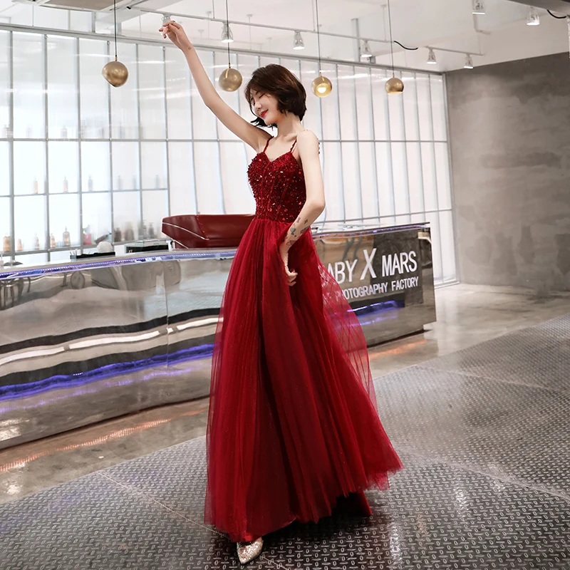 Formal Evening Dress 2019 New Elegant Wine Red Sexy Prom Spaghetti Strap Backless Beaded Sequins Party Dresses | Свадьбы и торжества