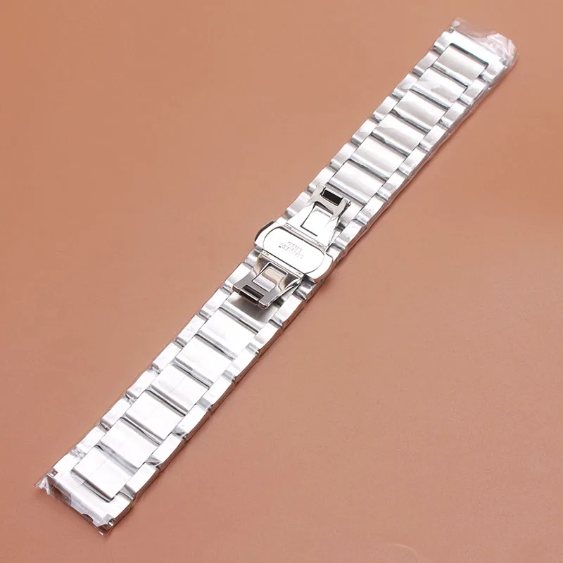 Silver With Black Watchband Bracelet Strap 18mm 20mm 22mm 23mm High Quality Metal Stainless steel Watch Band for Men Women Hours | Наручные