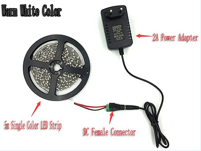 Цветная(RGB) Светодиодные ленты 5 м 300 светодиодный 3528 SMD Водонепроницаемый 24Key ИК-пульт дистанционного управления 12V 2A Мощность адаптер гибкий светильник светодиодный ленты лампы - Испускаемый цвет: Warm White Color