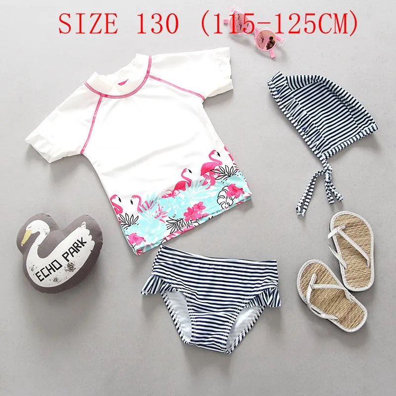 SIZE 130 (115-125CM) Одежда для купания для маленьких девочек с изображением фламинго; купальный костюм из 2 предметов; купальные костюмы; купальный костюм в белую полоску для маленьких девочек; От 0 до 6 лет - Цвет: SIZE 130 (115-125CM)