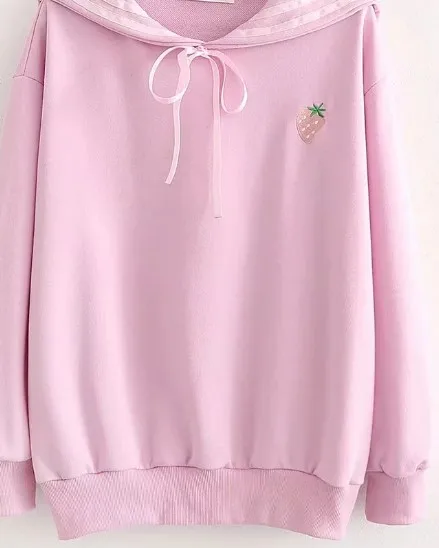 pink hoody Корейская Осенняя консервативная Толстовка женские толстовки Harajuku пуловер Повседневная Толстовка с вышивкой клубники Sudadera Mujer 68202 - Цвет: pink hoody