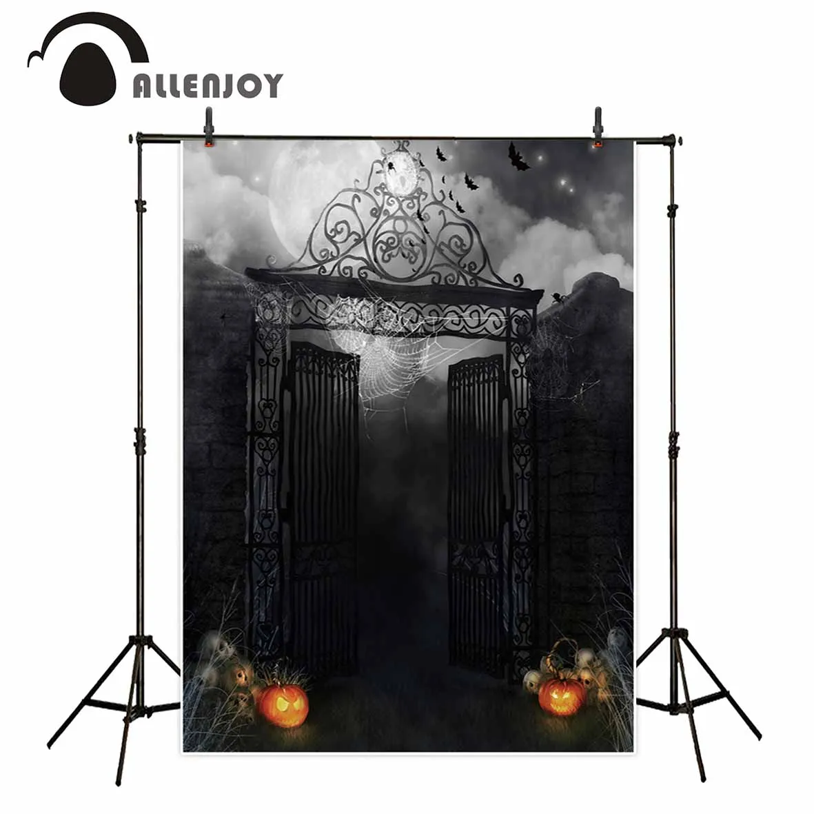 

Allenjoy Хэллоуин темная Ночная Вечеринка фон для фотосъемки дымчатый черный туман туманные железные ворота Тыква жуткий фото фон