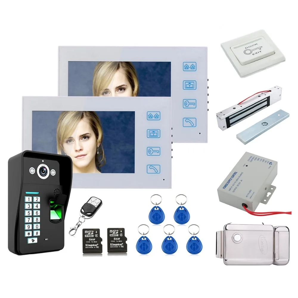 Домашняя безопасность 7 &quotЗапись HD 2 монитор RFID пароль видео домофон дверной