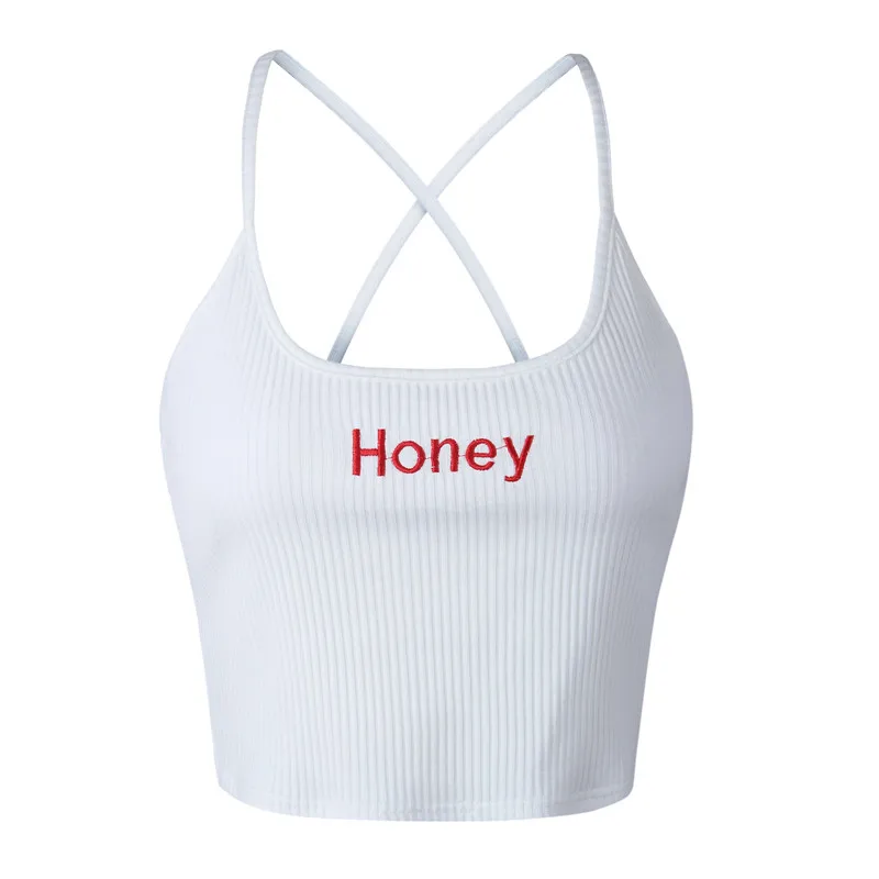 Женский топ на бретельках с надписью Honey женский укороченный комбинация