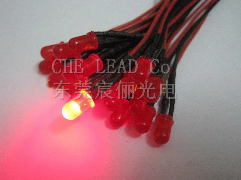 100 шт. Горячая продажа диффузный красный Предварительно проводной светодиод DC12V 5