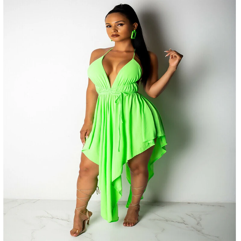 Сексуальное женское платье Ranibow однотонное с открытой спиной на шнуровке