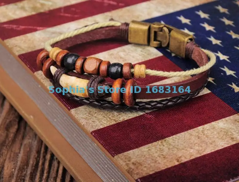 Коричневые модные медные деревянные бусины простая кожа браслет наручная