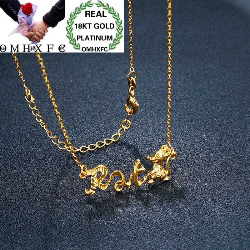 

MHXFC Wholesale European Fashion Woman Female Party Wedding Gift Chinese Zodiac Animal Real 18KT Gold Pendant Necklace NL124