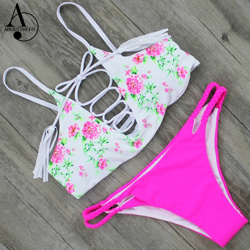 ABOUTTHEFIT горячие сексуальные женские бикини с цветочным принтом купальник пуш ап