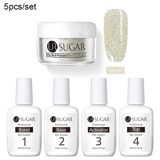 glitter 3 UR SUGAR 5pcs Dipping Nail Glitter Powder Kits Without Lamp Cure Dip System French Manicure with Base Activator Liquid Gel Set - Цвет: glitter 3