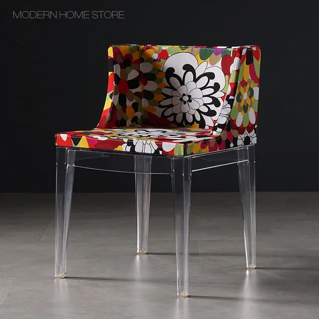 Red Flower Современный классический дизайн моды Лофт Красочные цветы ткань мягкая крышка мягкий прозрачный основание обеденный стул 1 шт - Цвет: Red Flower
