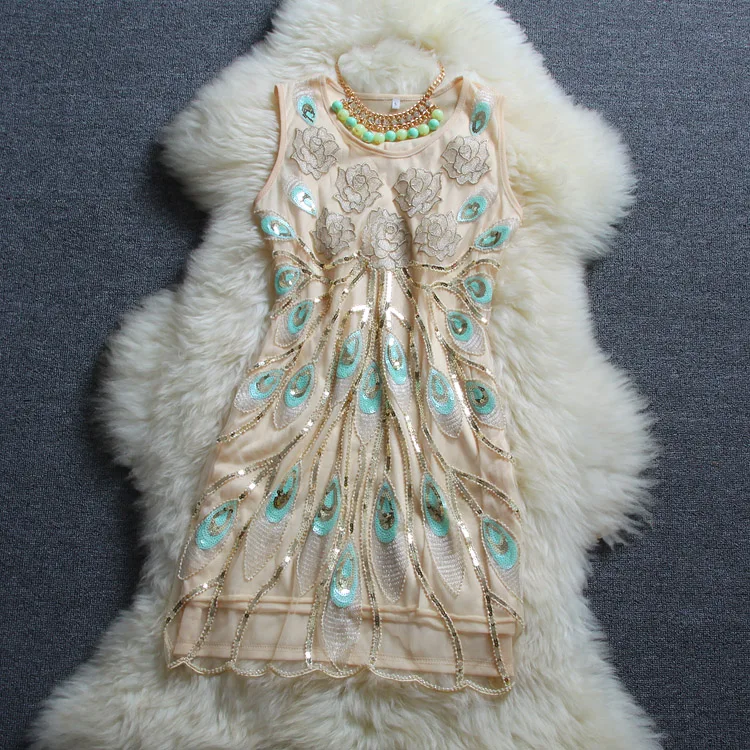 Без рукавов свободный размер повседневные с вышивкой пайетками вечерние для