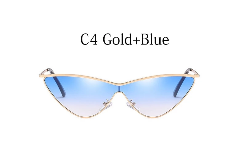 C4 Gold Blue Металлические солнцезащитные очки "кошачий глаз", женские классические маленькие треугольные ретро солнцезащитные очки, прозрачные градиентные винтажные очки UV400 - Цвет линз: C4 Gold Blue