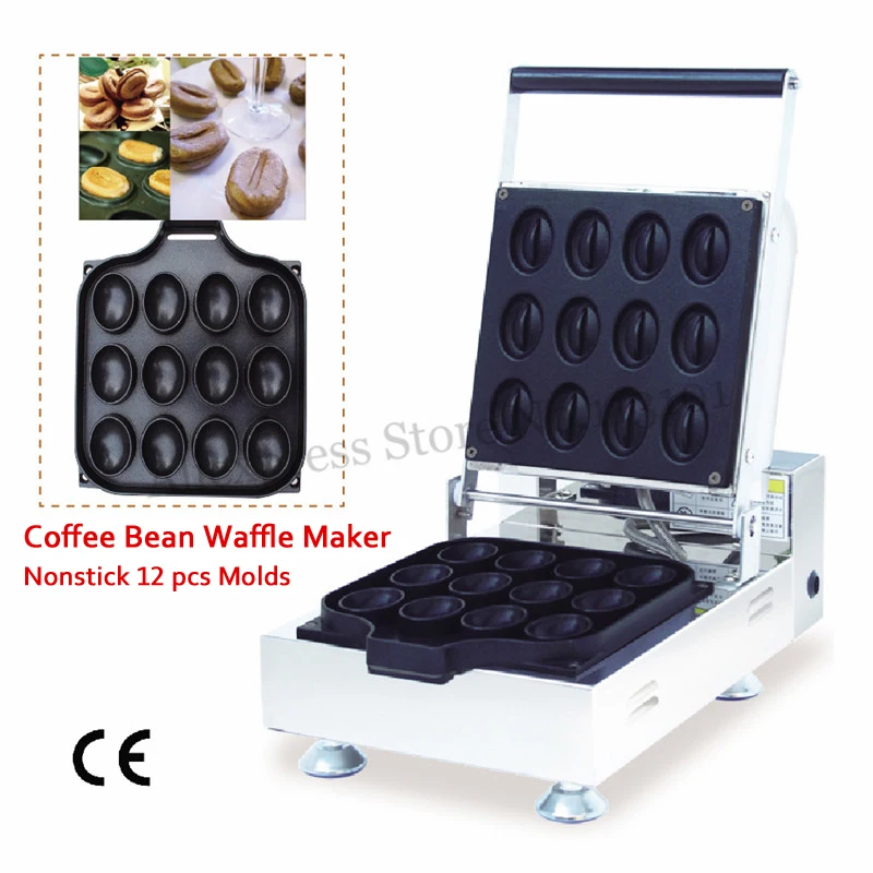 

Electric Coffee Bean Shape Waffle Machine 12 Molds Nonstick Small Caffe Cake Maker 1600W 220V 110V CE Approval