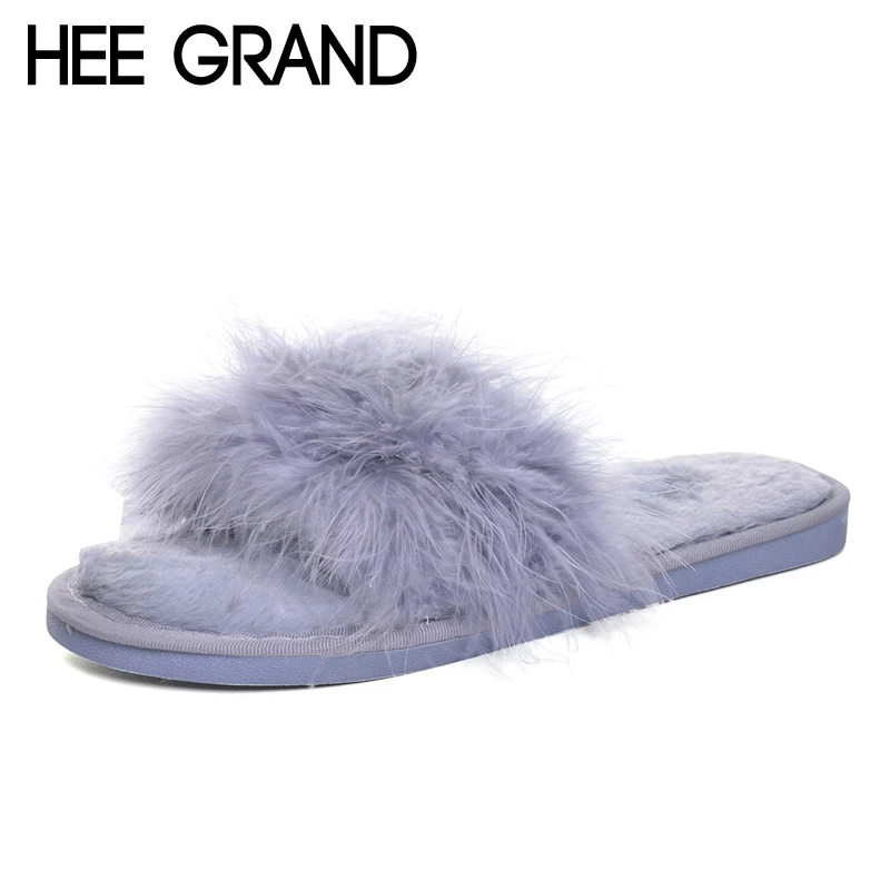HEE GRAND/удобные тапочки из искусственного меха на платформе милые однотонные