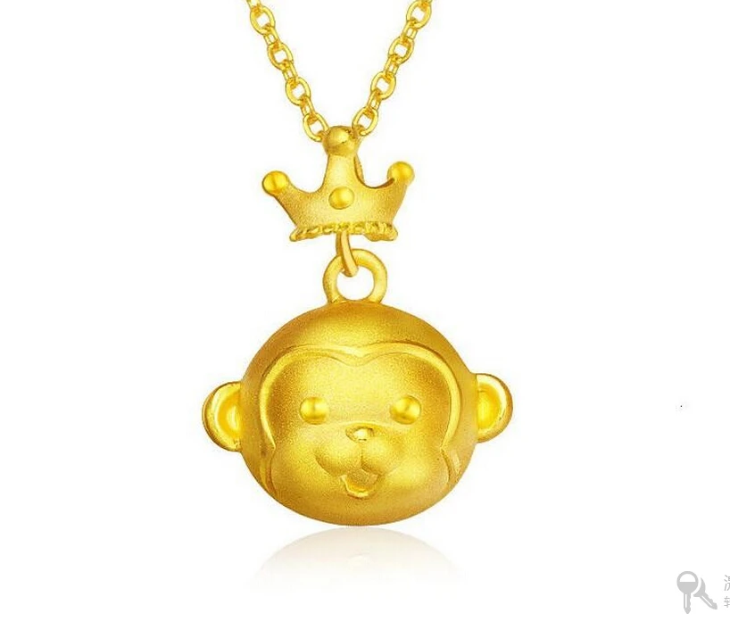 

Hot sale New Pure Solid 24K 999 Yellow Gold Pendant /3D Crown Monkey Pendant 1.8g