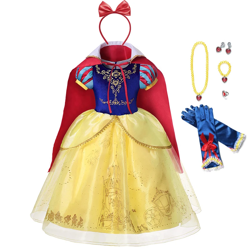 Girl Princess Snow White Dress with Cloak Kids Cosplay Costume Layers Deluxe Ball Gown Child Holloween Party Birthday Facy | Детская