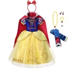 Платье принцессы белоснежное с накидкой для девочек, Детский костюм для косплея, роскошное бальное платье в несколько слоев, детское платье для дня рождения