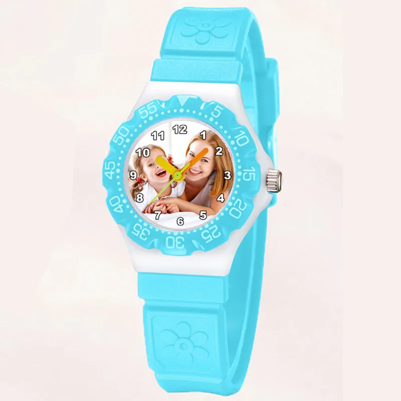blue without box A3331 Прямая поставка детские резиновые часы персонализированные фото часы на заказ часы с изображением креативные наручные часы для ребенка подарок на день рождения - Цвет: blue without box