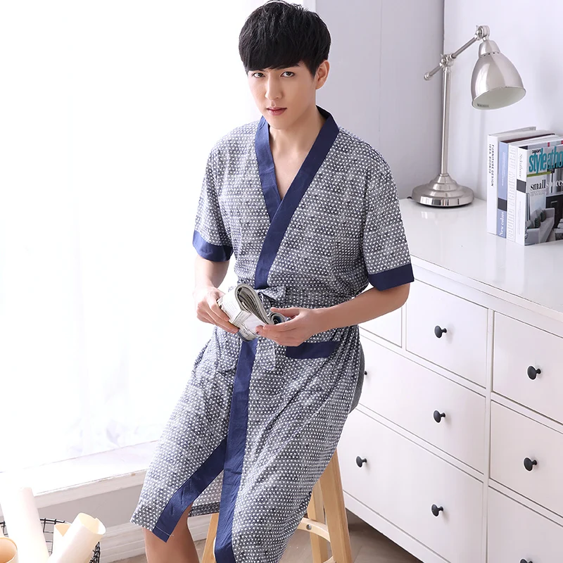 Robes Men Summer Short-Sleeve Thin Cotton Robes Men Loose Bathrobes Plus Size 4XL boy youth Robe