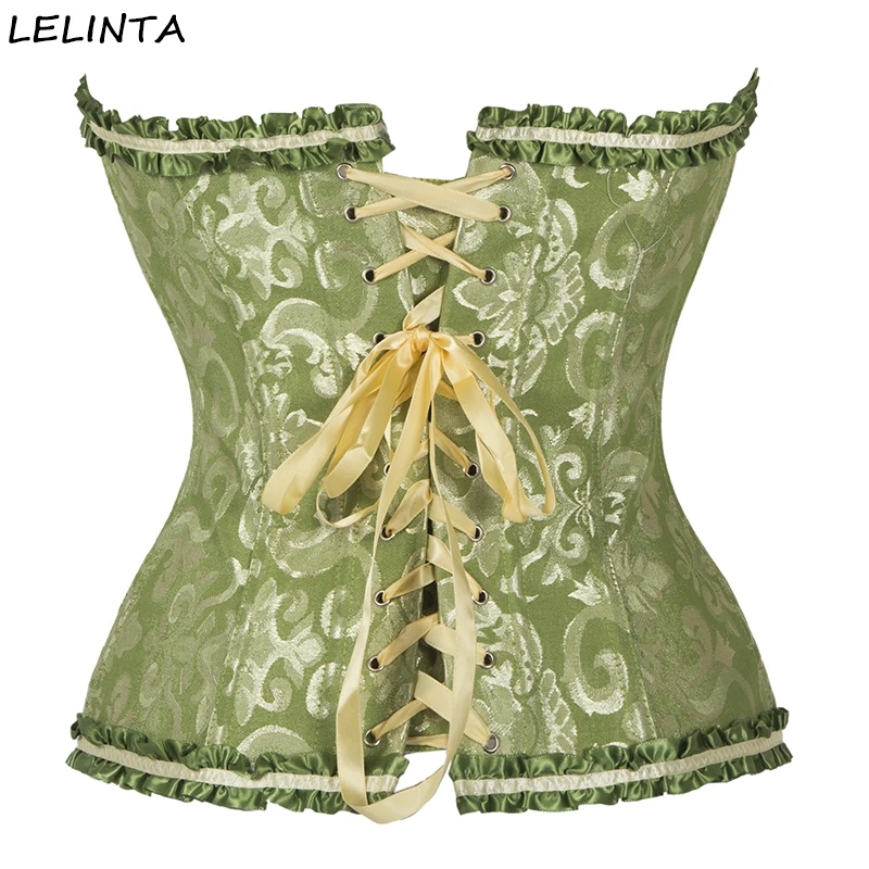 LELINTA женский атласный жаккардовый сексуальный корсет на шнуровке с косточками на талии, Бюстье размера плюс S-6XL топ в готическом стиле корсетный корсет