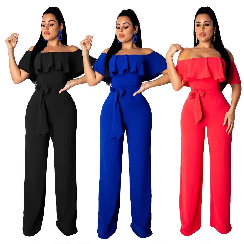 

New arrival fashion women's jumpsuits & rompers ruffles loose sexy casual elegant street jumpers black blue red color