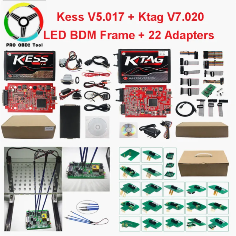 Master Online EU Red Kess V2 V5.017 V2.53 Ktag новейший V2.25 без жетонов ограниченный ЭБУ чип Тюнинг Ktag V2.23 ЭБУ программист - Цвет: KessKtagFrame 22Adap
