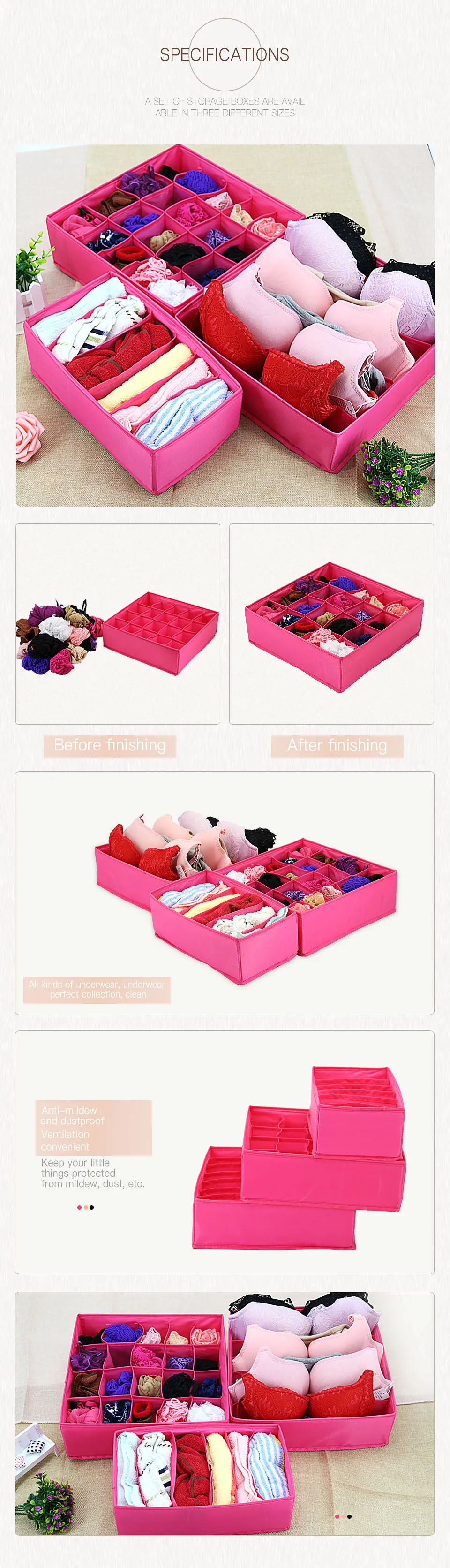 Oxford Washable Folding Storage Box Drawer 3pcs/set Underwear Sock Bra Tie Organizer Box Closet Organizer Container Home Storage