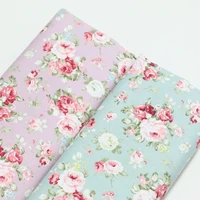100 cotton twill cloth elegant retro pink green rose flower check fabrics for diy crib bedding cushions apparel quilting decor