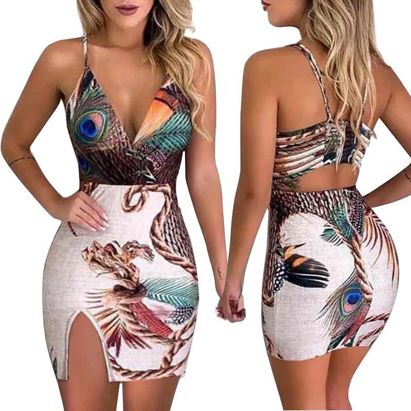 Женское летнее платье с принтом павлина богемное облегающее | Женская одежда