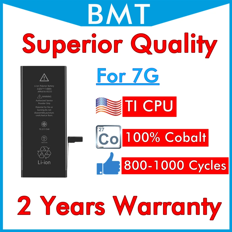 BMT 10 шт. Превосходное качество батарея для iPhone 7 7G 1960 мАч iOS 13 Замена Кобальт ячейка+ ILC технология