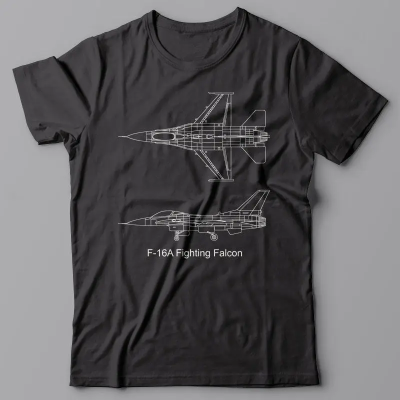 

Sleeve Funny Cool T-Shirt Blueprint - F16A, F 16 - Fighting Falcon, Fighter Jet, Air Forcecasual Fitness Clothing Tops Tees