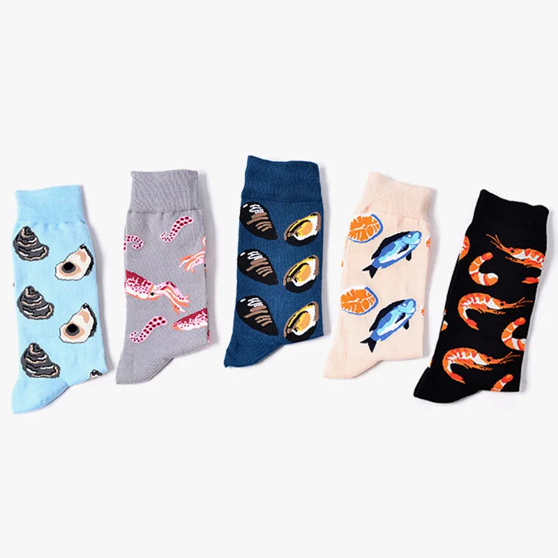 

CHAOZHU New Creative Jacquard Seafood Codfish/Oyster/Shrimp Harajuku Crew Socks Fancies Casual Customized Socks Men