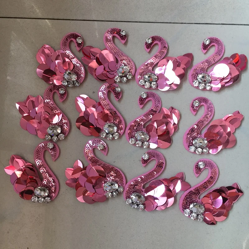 2 пары нашивок на лебеди 3D Стразы патчи с блестками для одежды шляп обуви носков