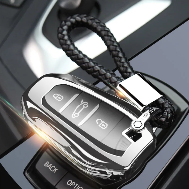 silver chain set Чехол для автомобильного ключа, брелок для peugeot 208 308 508 3008 5008 для Citroen C4 Picasso DS3 DS4 DS5 DS6 - Название цвета: silver chain set