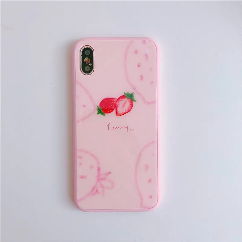 Каваи японский клубника письмо чехол для телефона для iPhone 6 6 Puls 6S 7 8 Puls X XS чехол s Закаленное стекло Мягкий силиконовый чехол