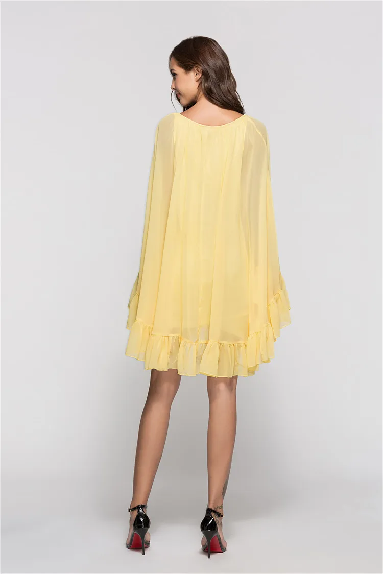 Венларен оверсайз летний мыс рукав сплошной цвет платье стильные с круглым