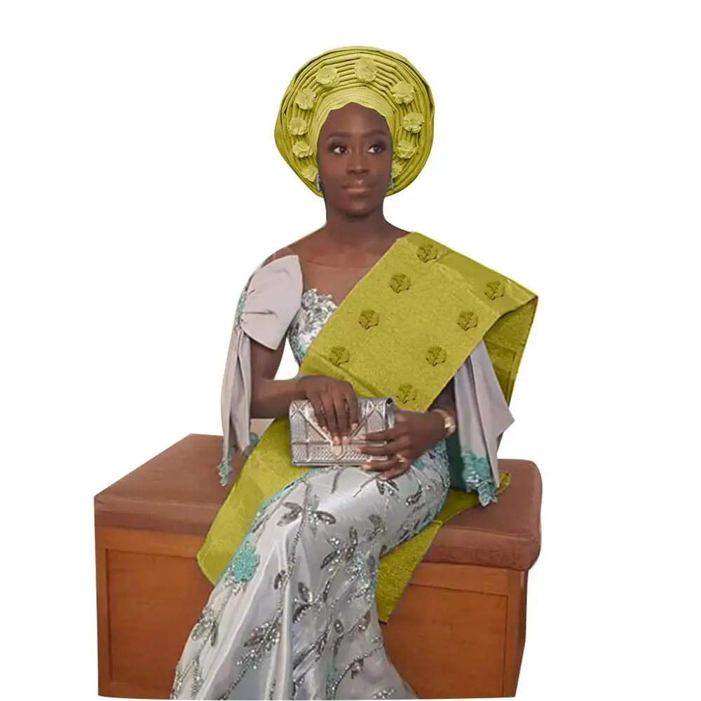 gold ASO OKE геле Африканский Цветочный Женская повязка на голову с плеча - Цвет: gold