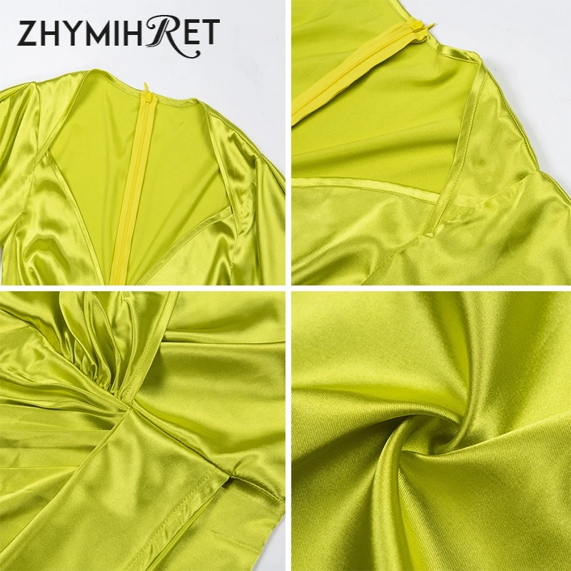 ZHYMIHRET винтажное неоновое платье с v образным вырезом и рюшами женское элегантное