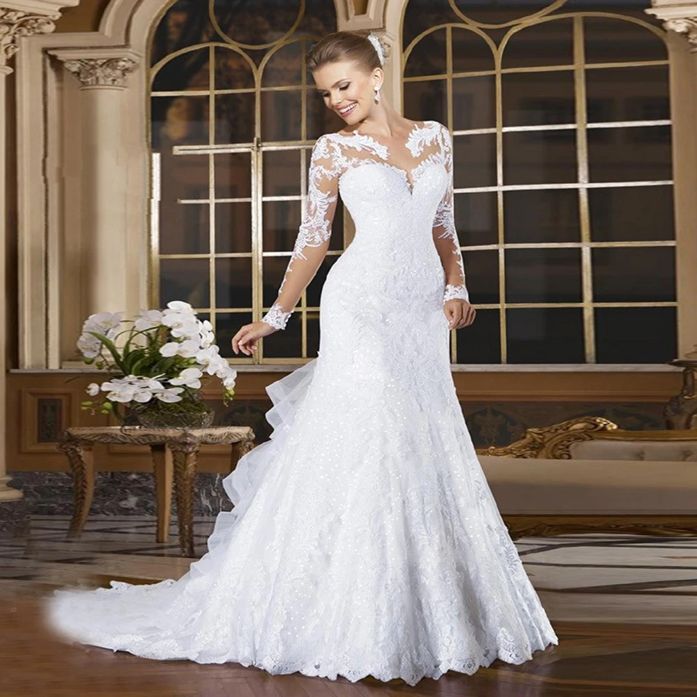 Скромные Свадебные Платья С Длинными Рукавами 2017 Кружева Новое Прибытие Совок